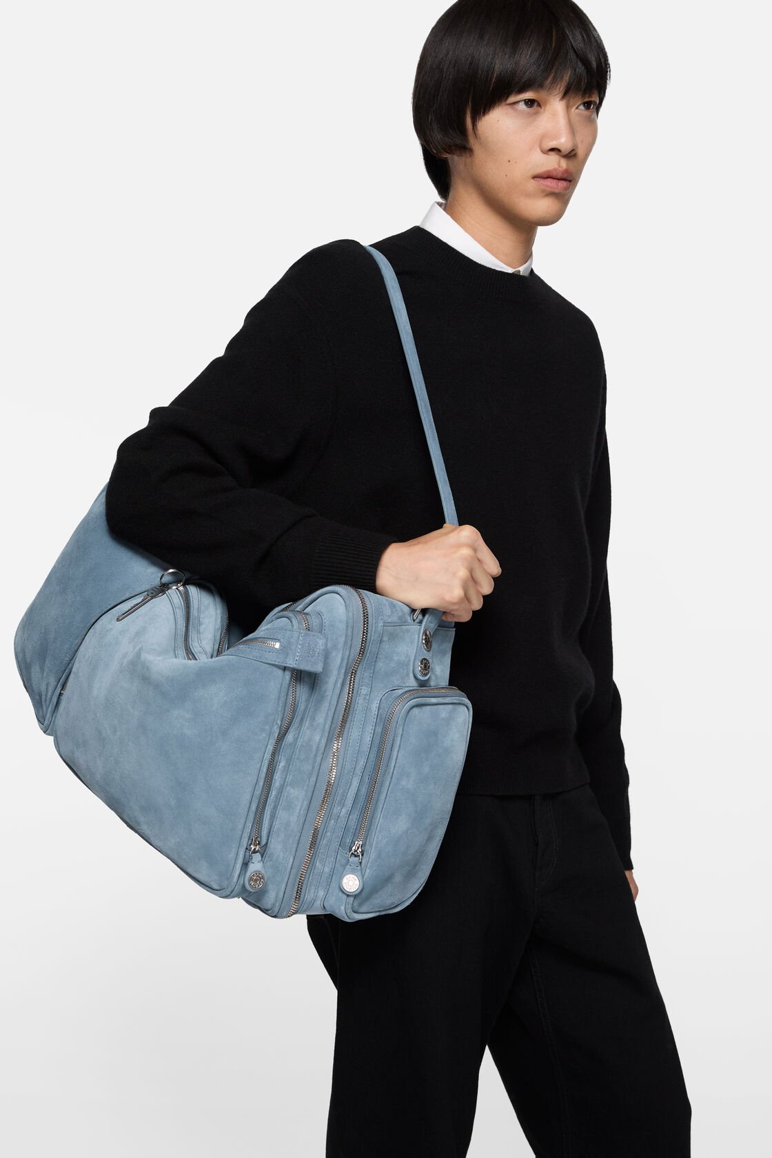 Camero Hotel Suede Shoulder Bag, Denim Blue, 2000x