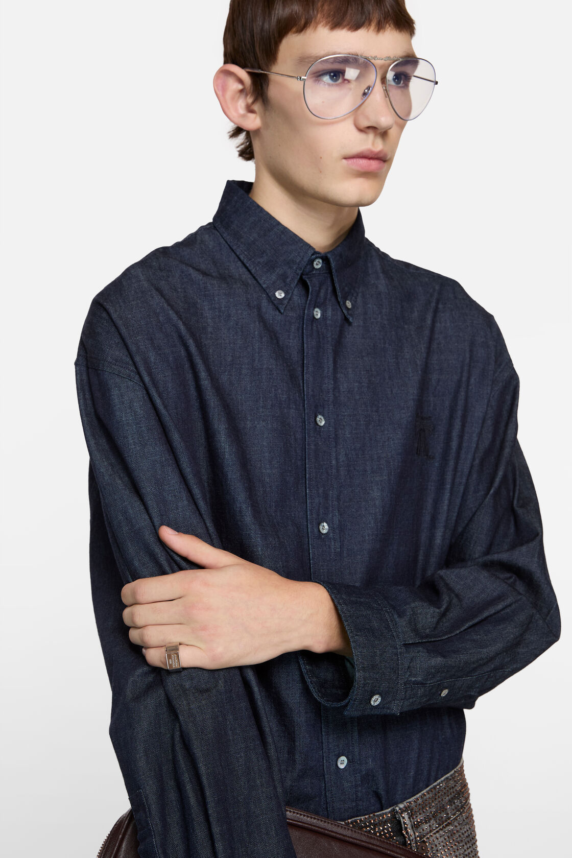 Logo engraved signet ring, Semi matt silver, 2000x