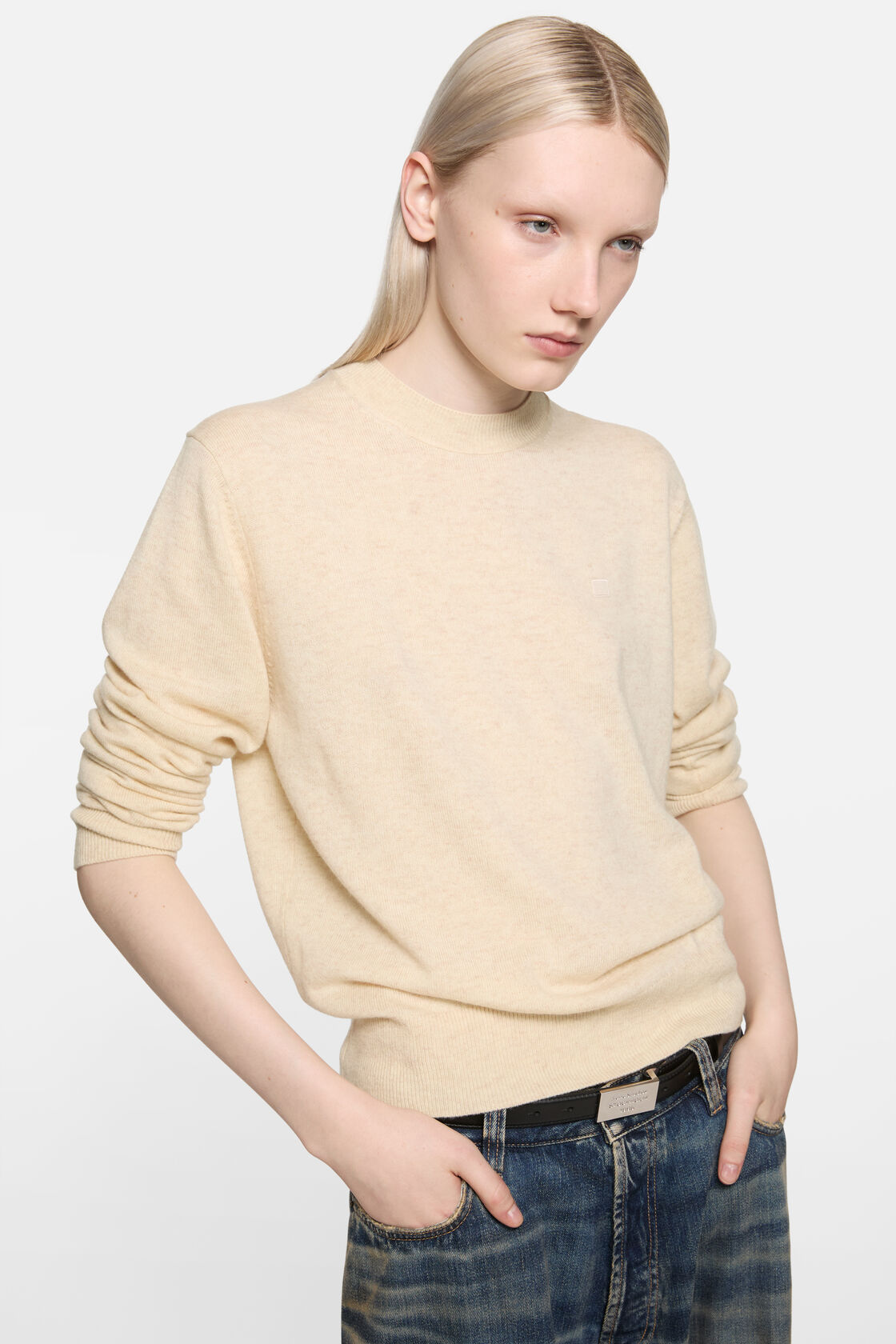 Crewneck sweater - Yak wool, Oatmeal melange, 2000x
