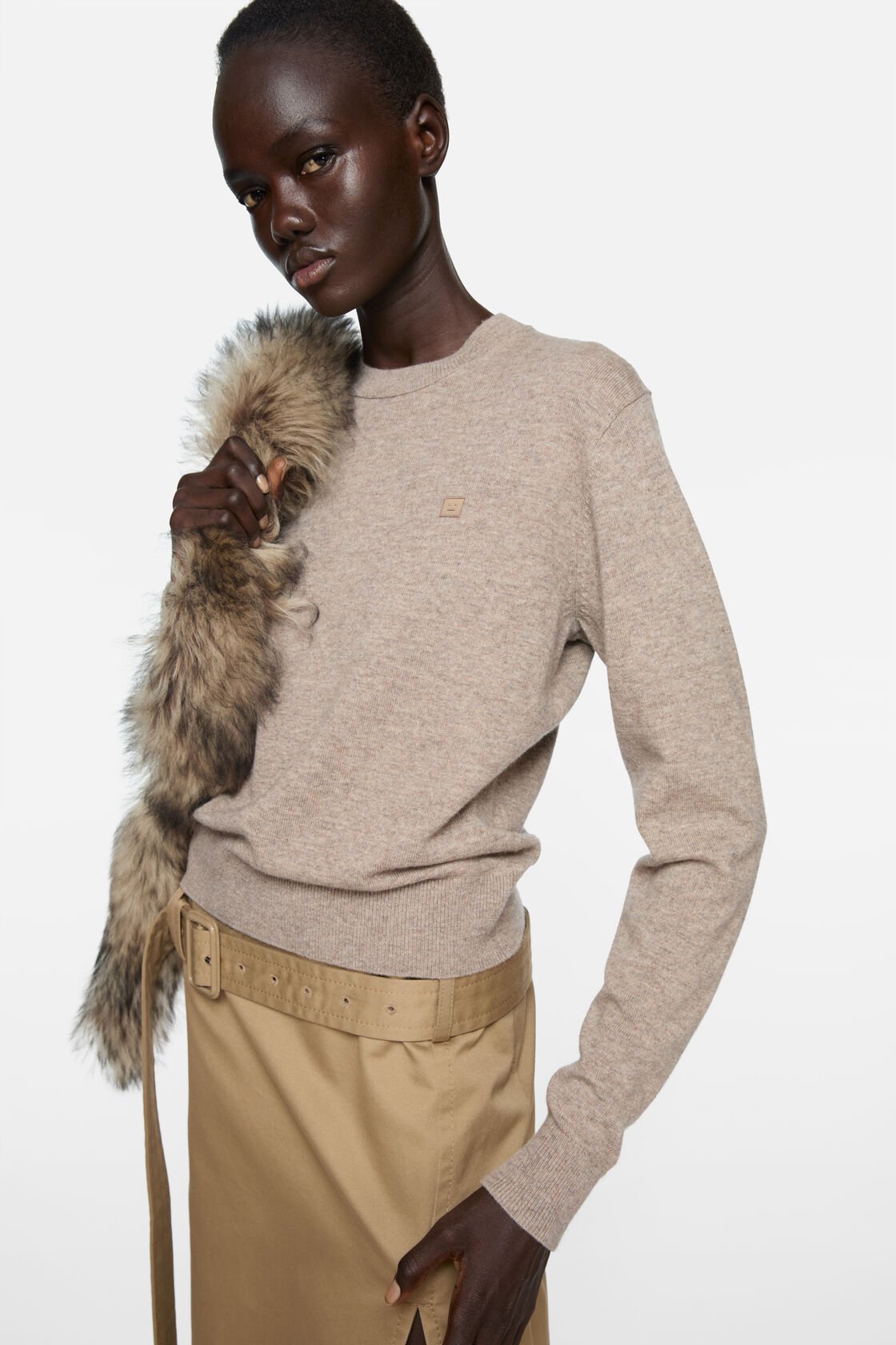 Crewneck sweater - Yak wool, Greige melange, 2000x