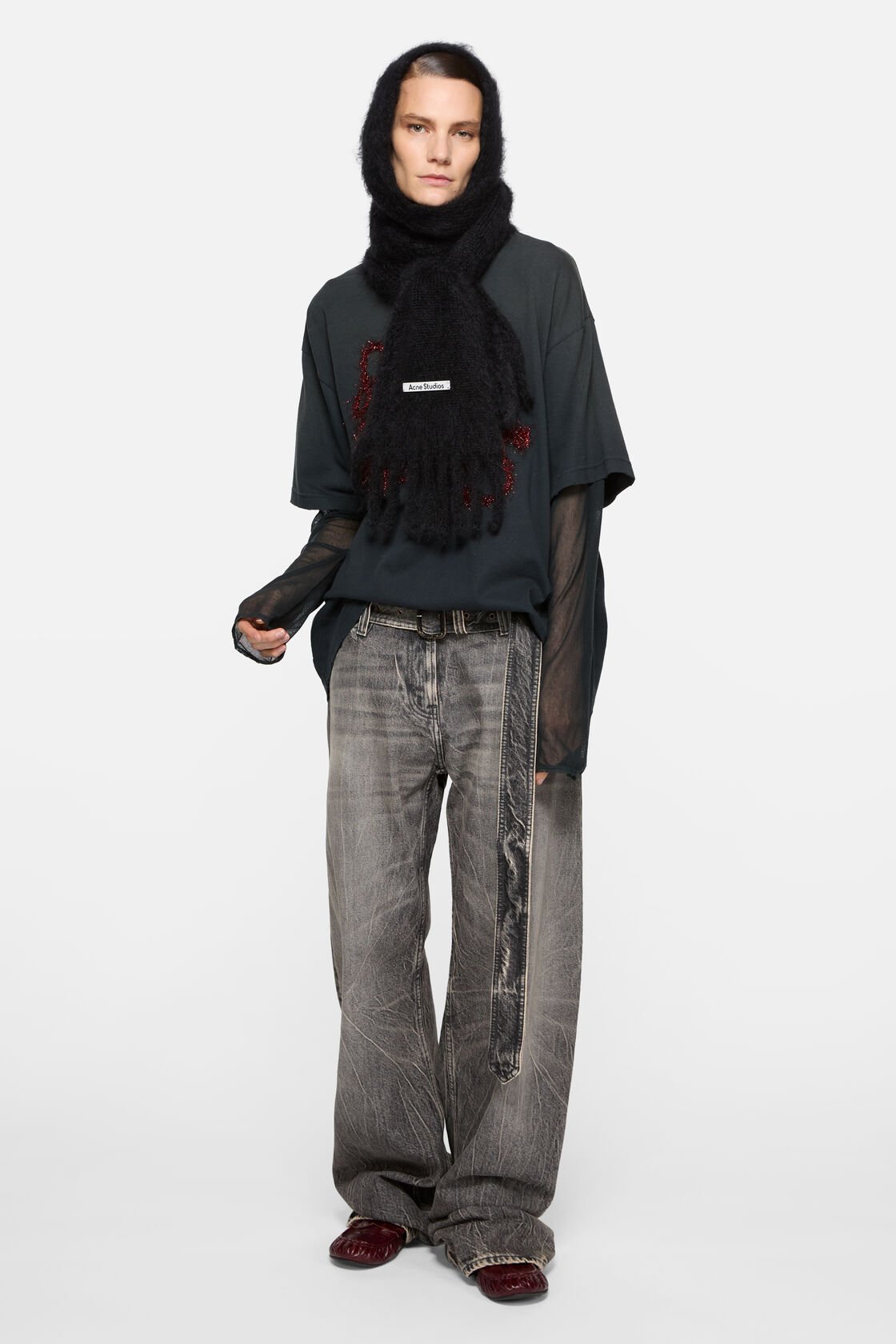 Mohair scarf with hood, Black, 2000x