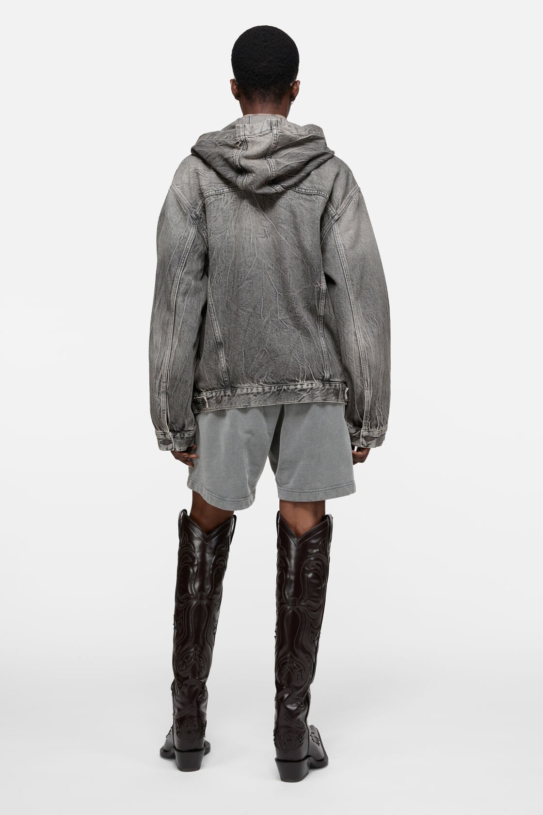 Denim jacket with hood, Washed Black, 2000x