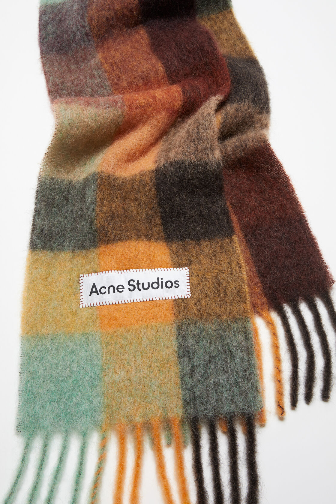 Mohair checked scarf, Chestnut brown/yellow/green, 2000x