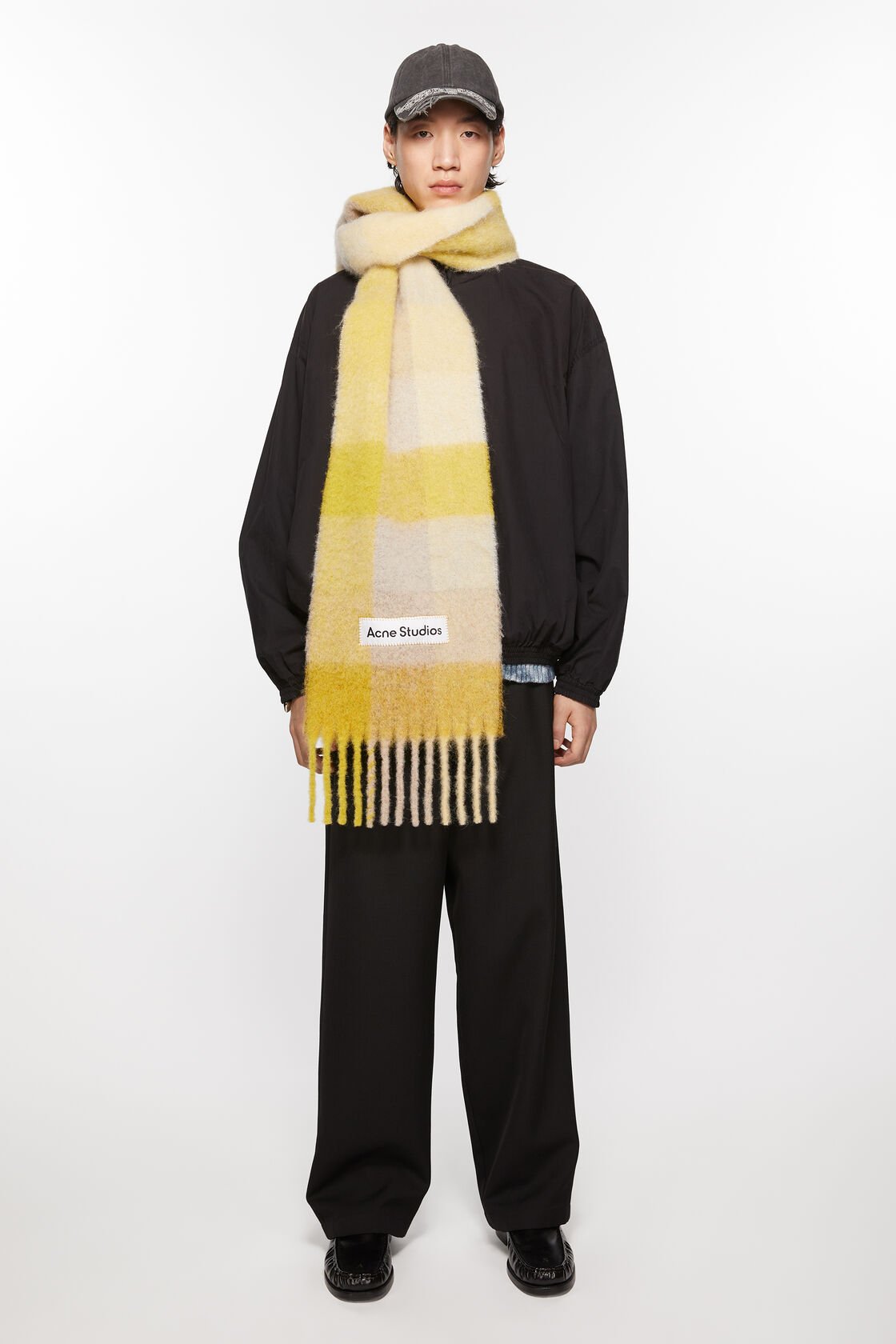 Mohair checked scarf, Beige/yellow, 2000x