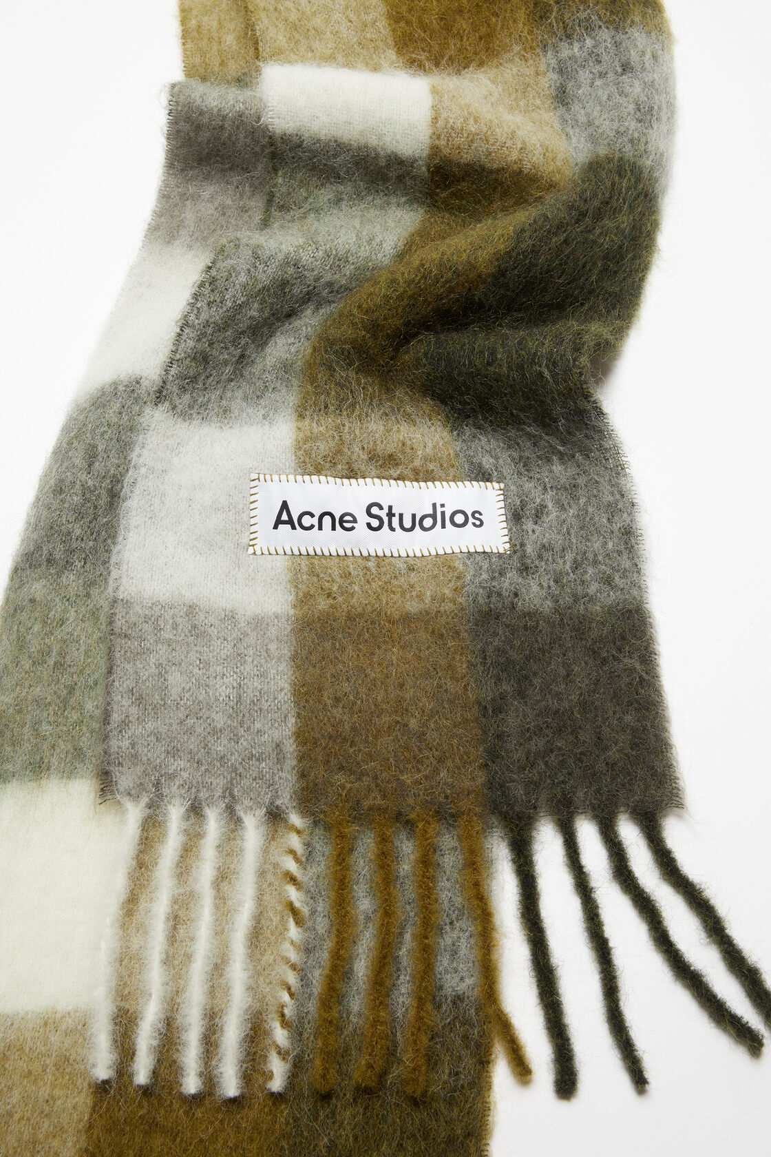 Mohair checked scarf, Taupe/Green/Black, 2000x