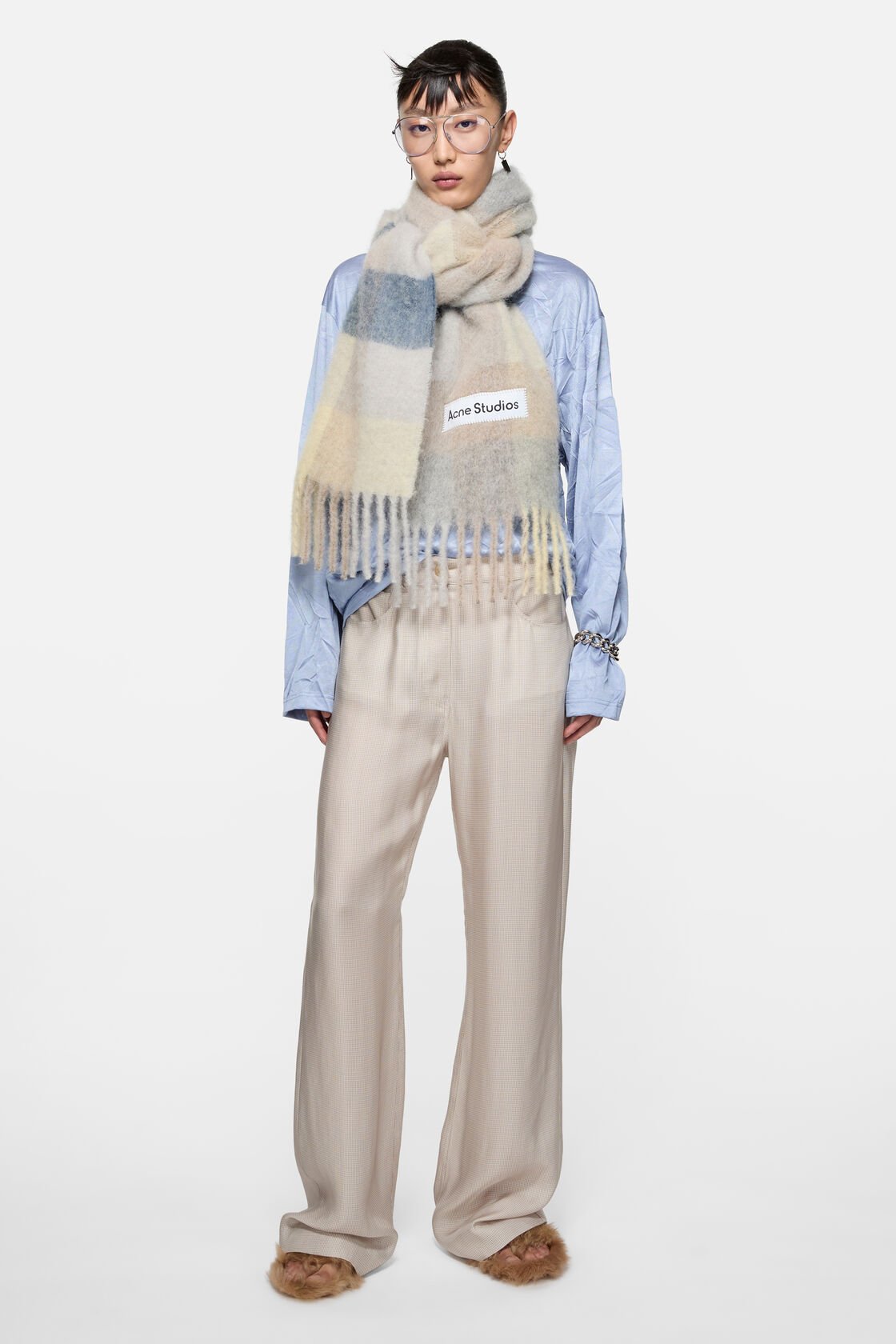 Mohair checked scarf, Vanilla/beige/lavender, 2000x