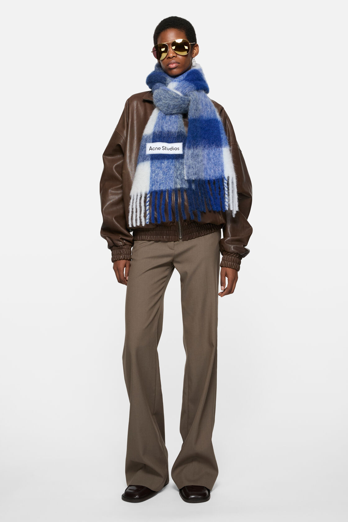 Mohair checked scarf, White/grey/royal blue, 2000x