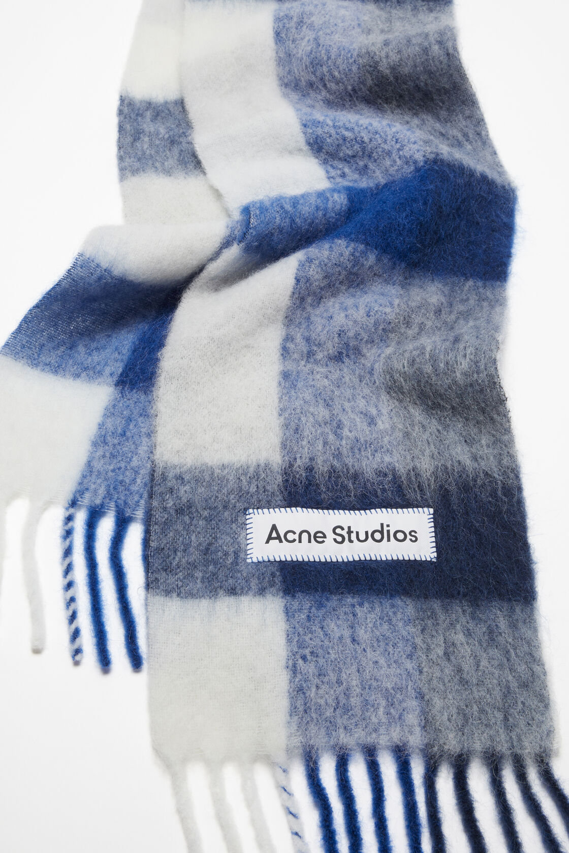 Mohair checked scarf, White/grey/royal blue, 2000x