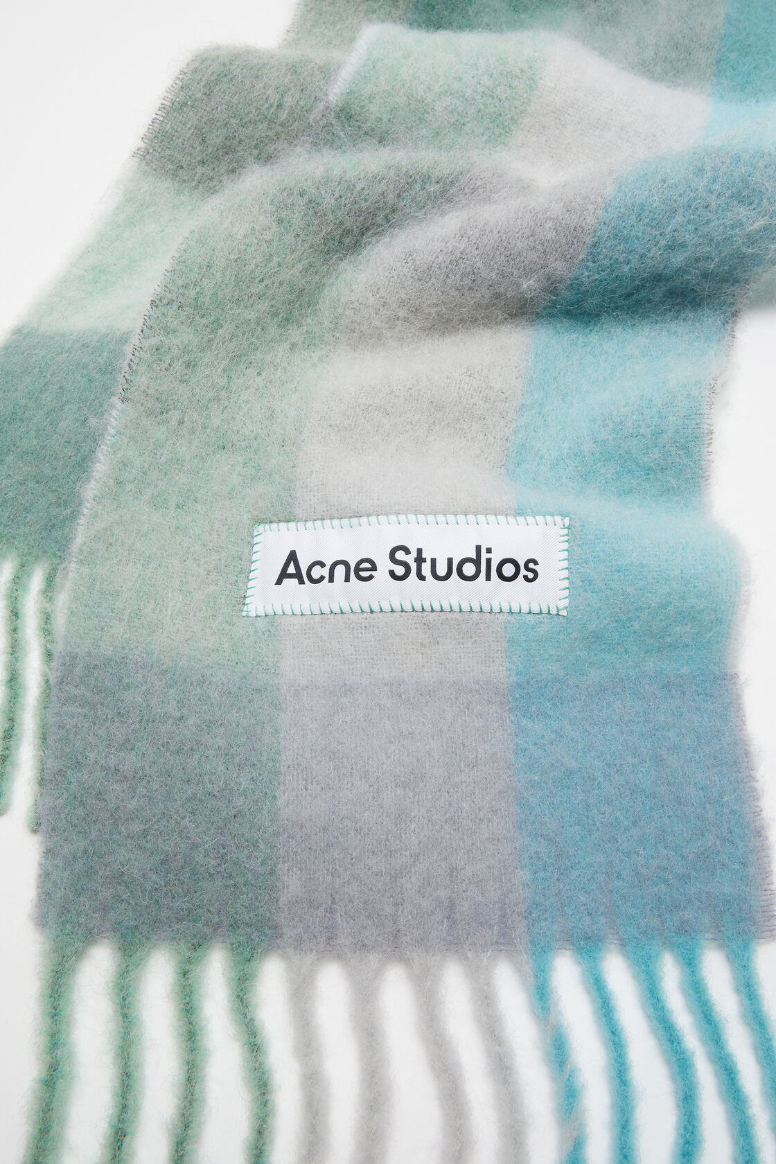 Mohair checked scarf, Turquoise/Grey/Mint Green, 2000x