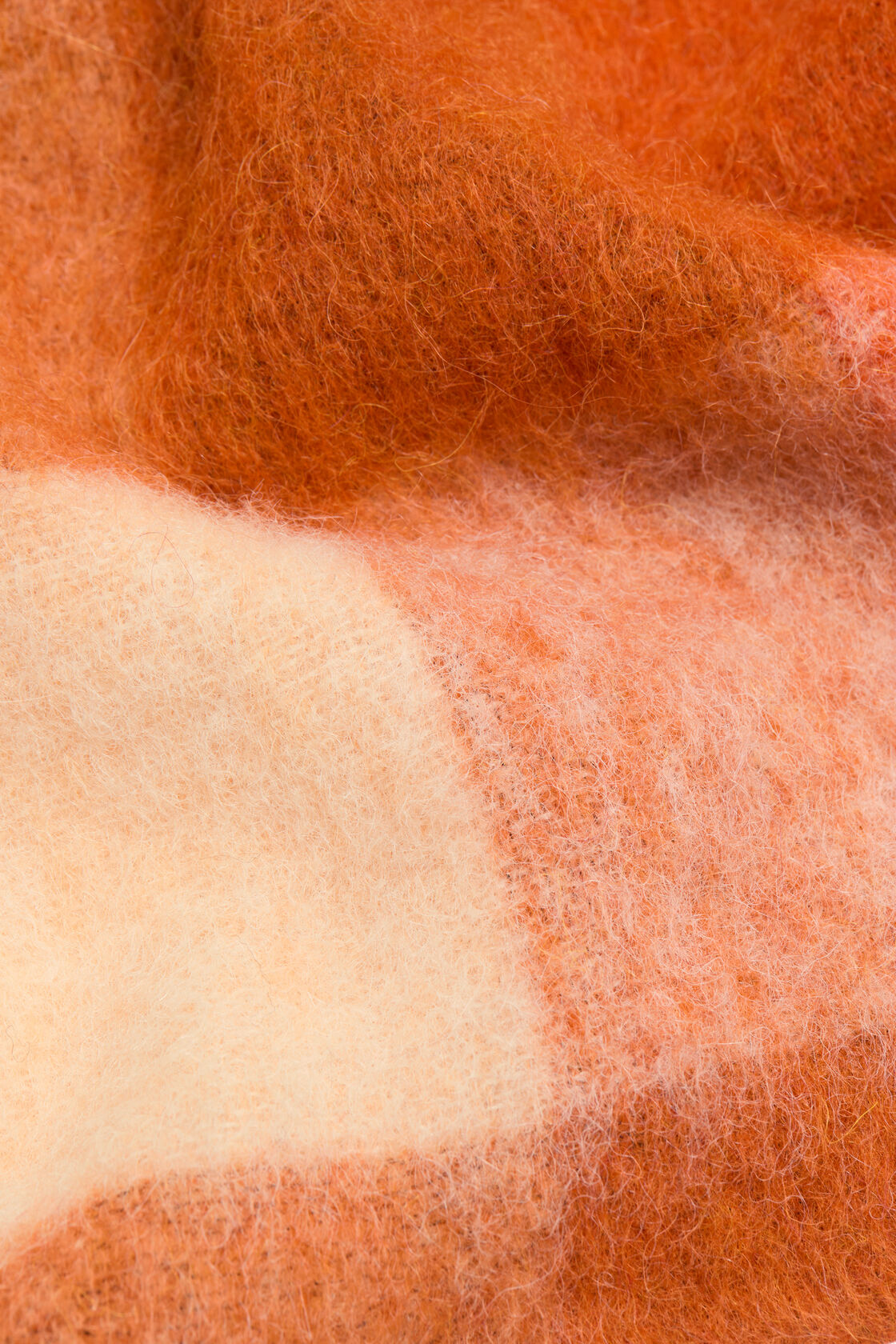 Mohair checked scarf, Bright Orange/ White/Apricot, 2000x