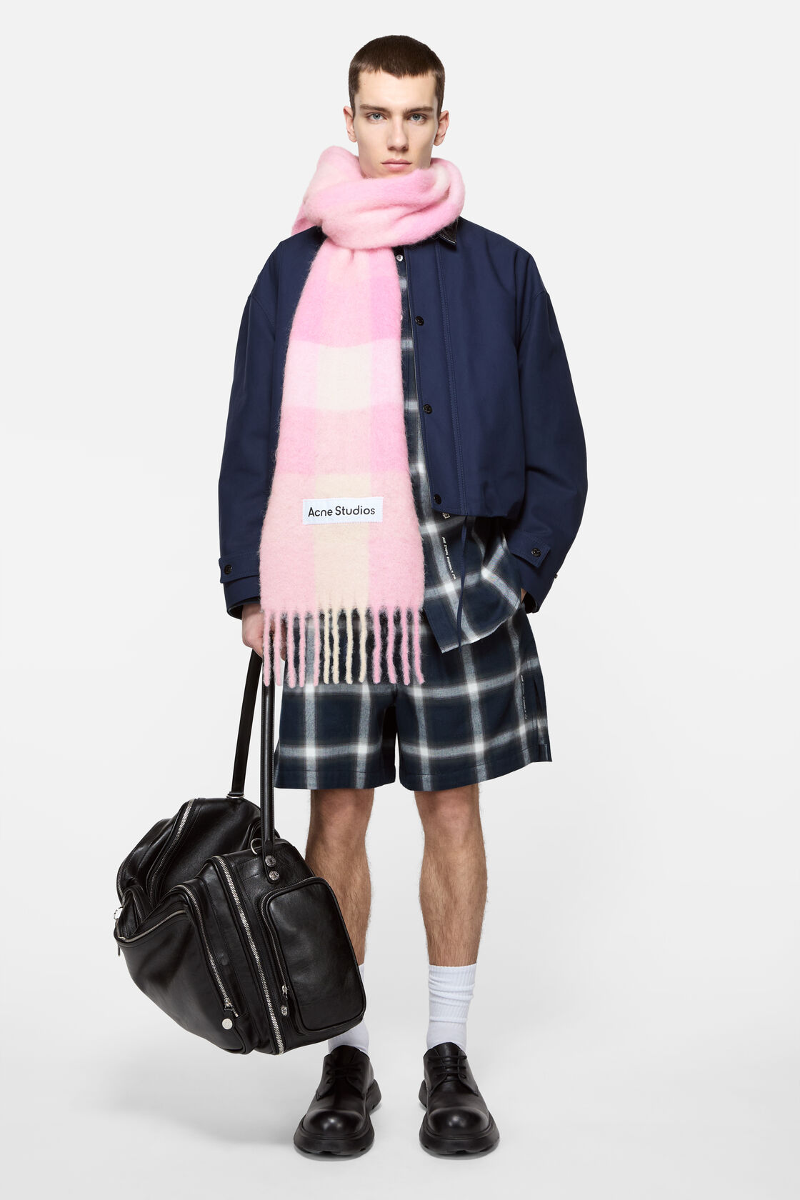 Mohair checked scarf, Candy Pink/White/Pale Pink, 2000x