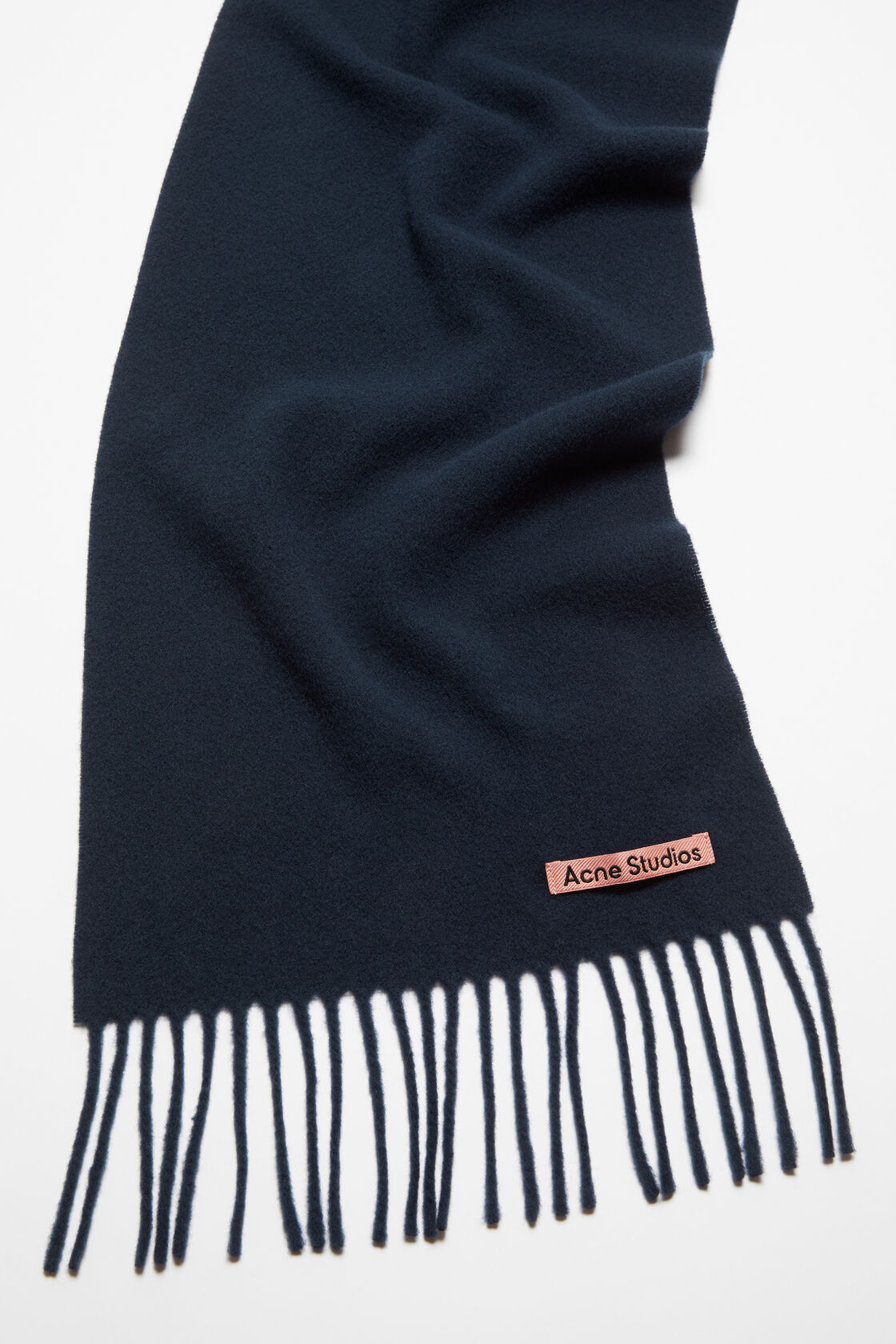 Fringe wool scarf - skinny, Navy blue, 2000x