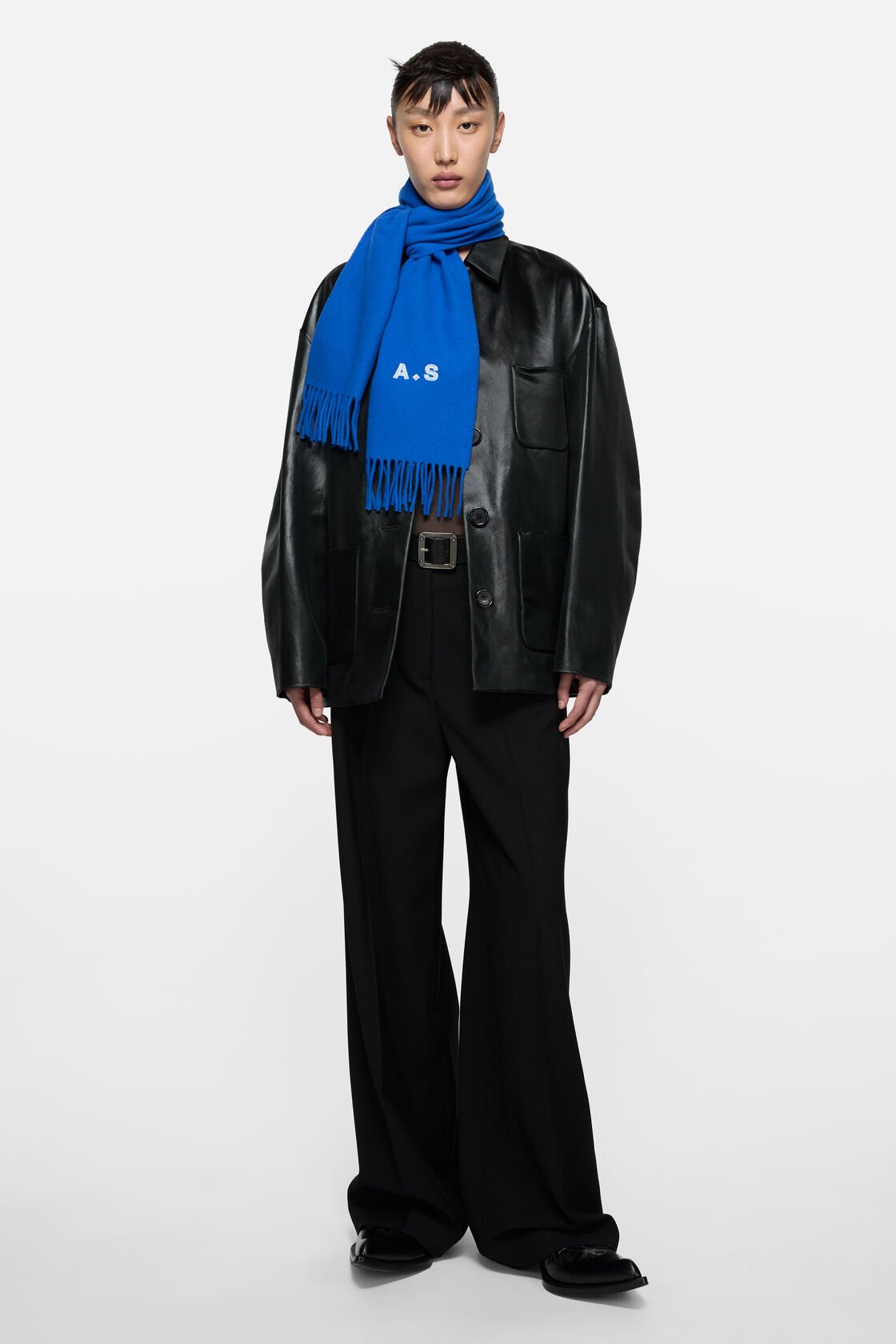 Fringe wool scarf - skinny, Royal blue, 2000x