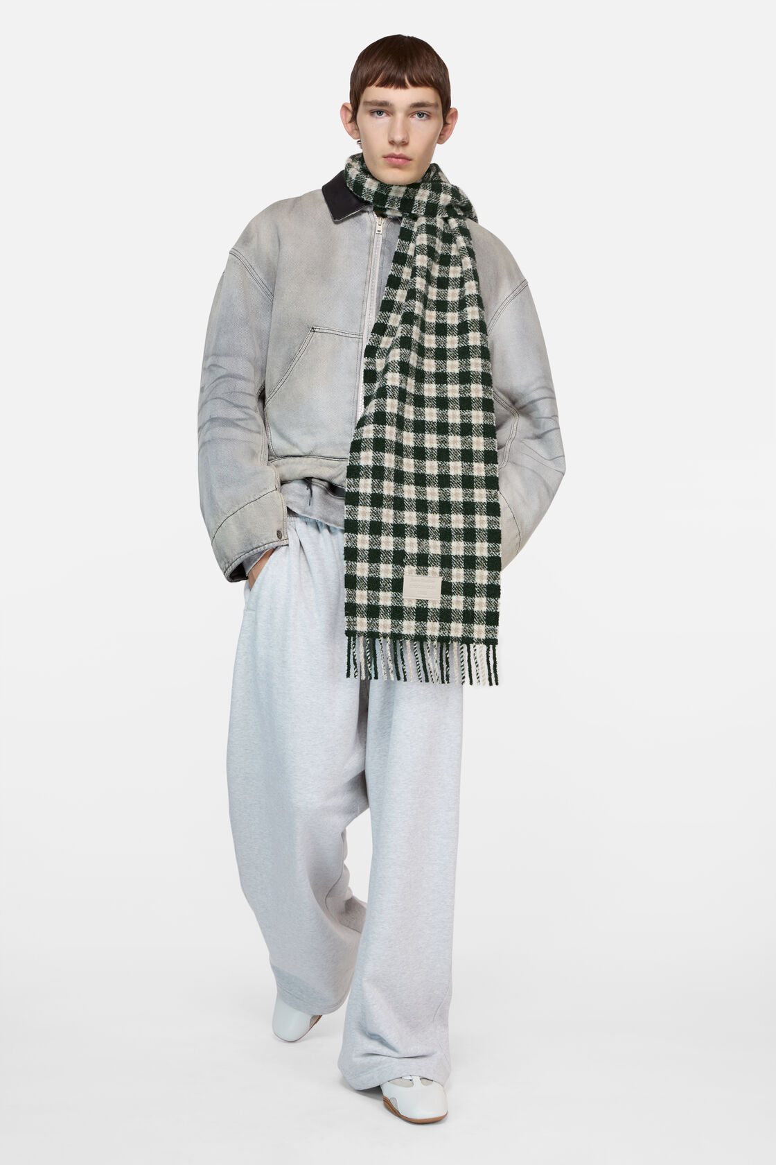 Checked logo scarf, Green/white, 2000x