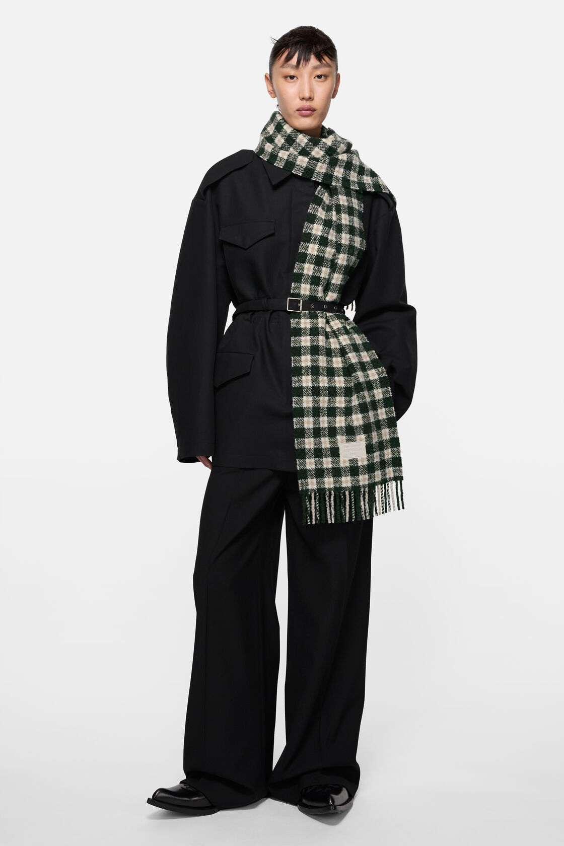 Checked logo scarf, Green/white, 2000x