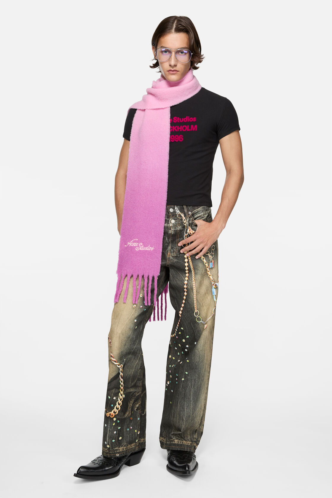 Wool scarf with logo, Pink/lilac, 2000x