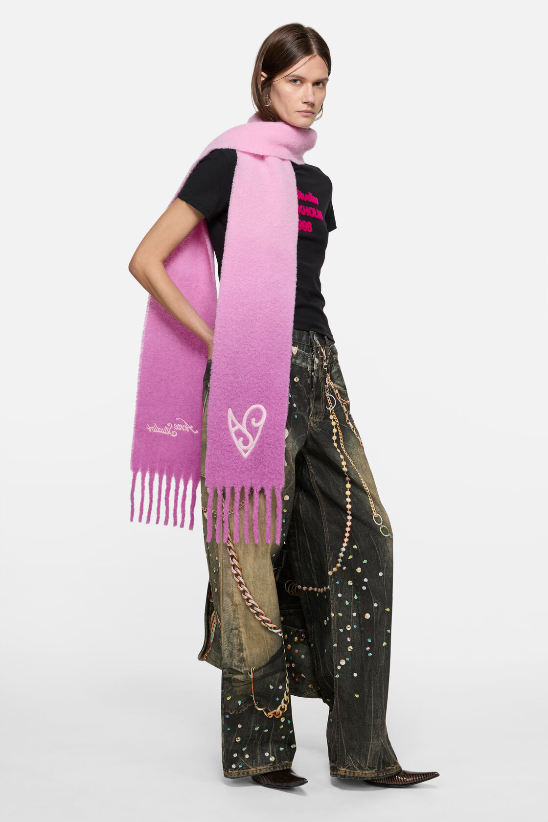 Wool scarf with logo, Pink/lilac, 2000x