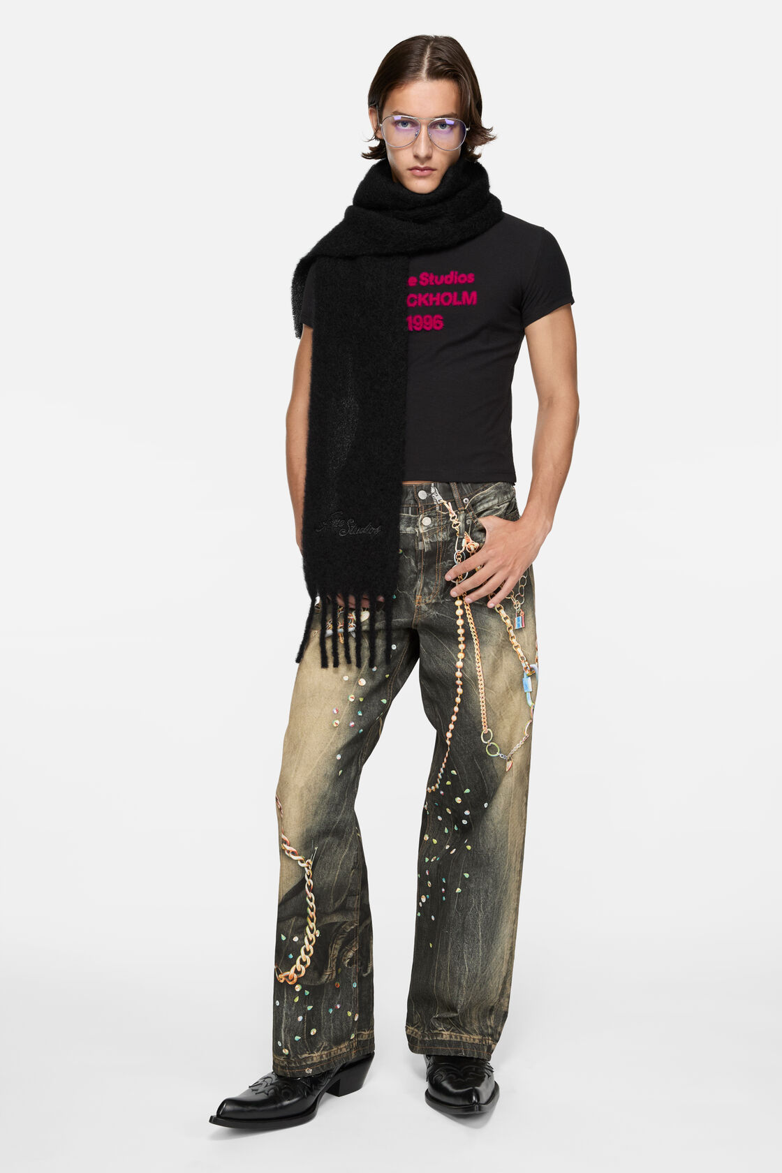 Wool scarf with logo, Black, 2000x