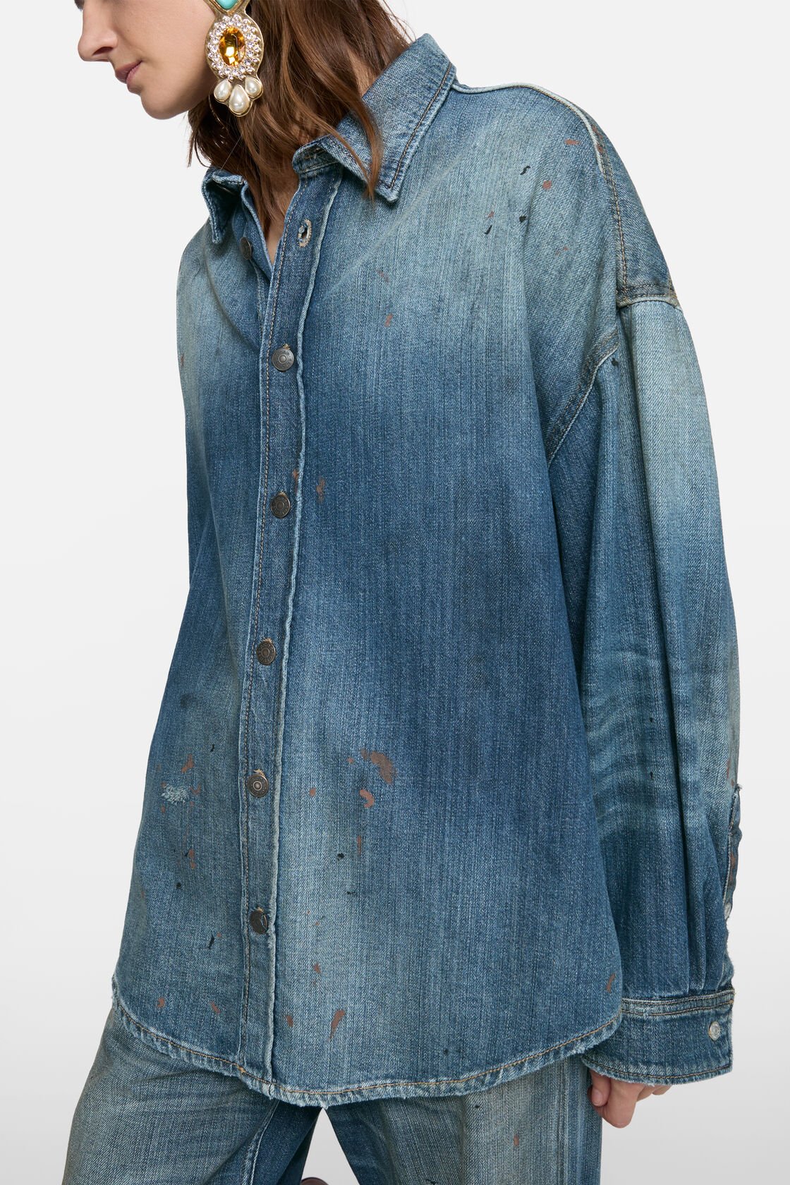 Denim button-up shirt, Mid Blue, 2000x