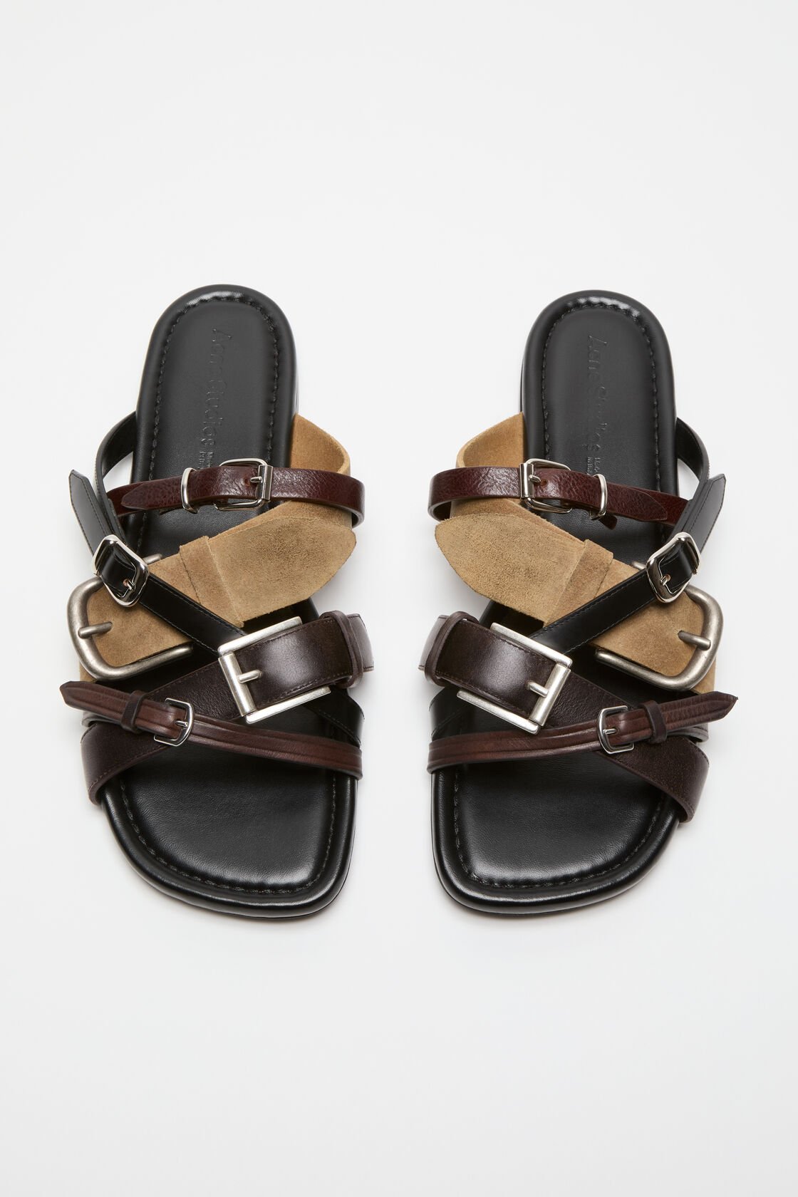 Leather belts strap sandals, Multi brown, 2000x