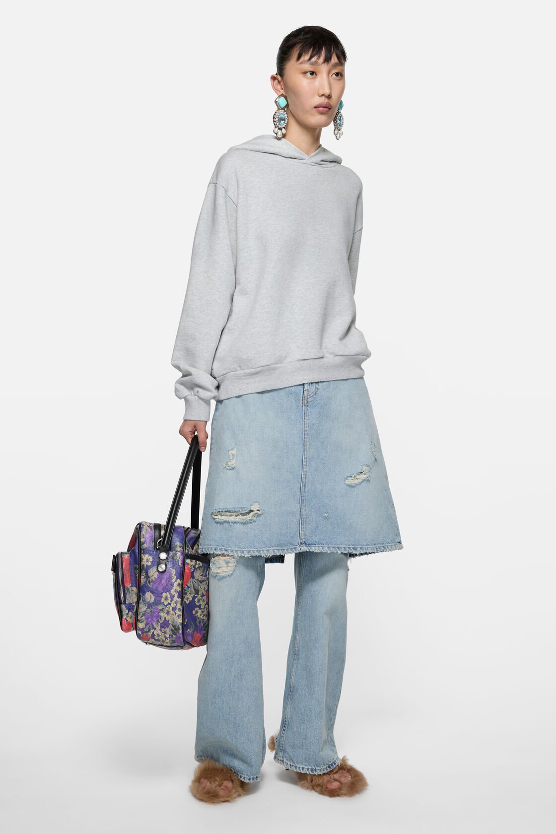 Fleece logo hoodie, Pale Grey Melange, 2000x