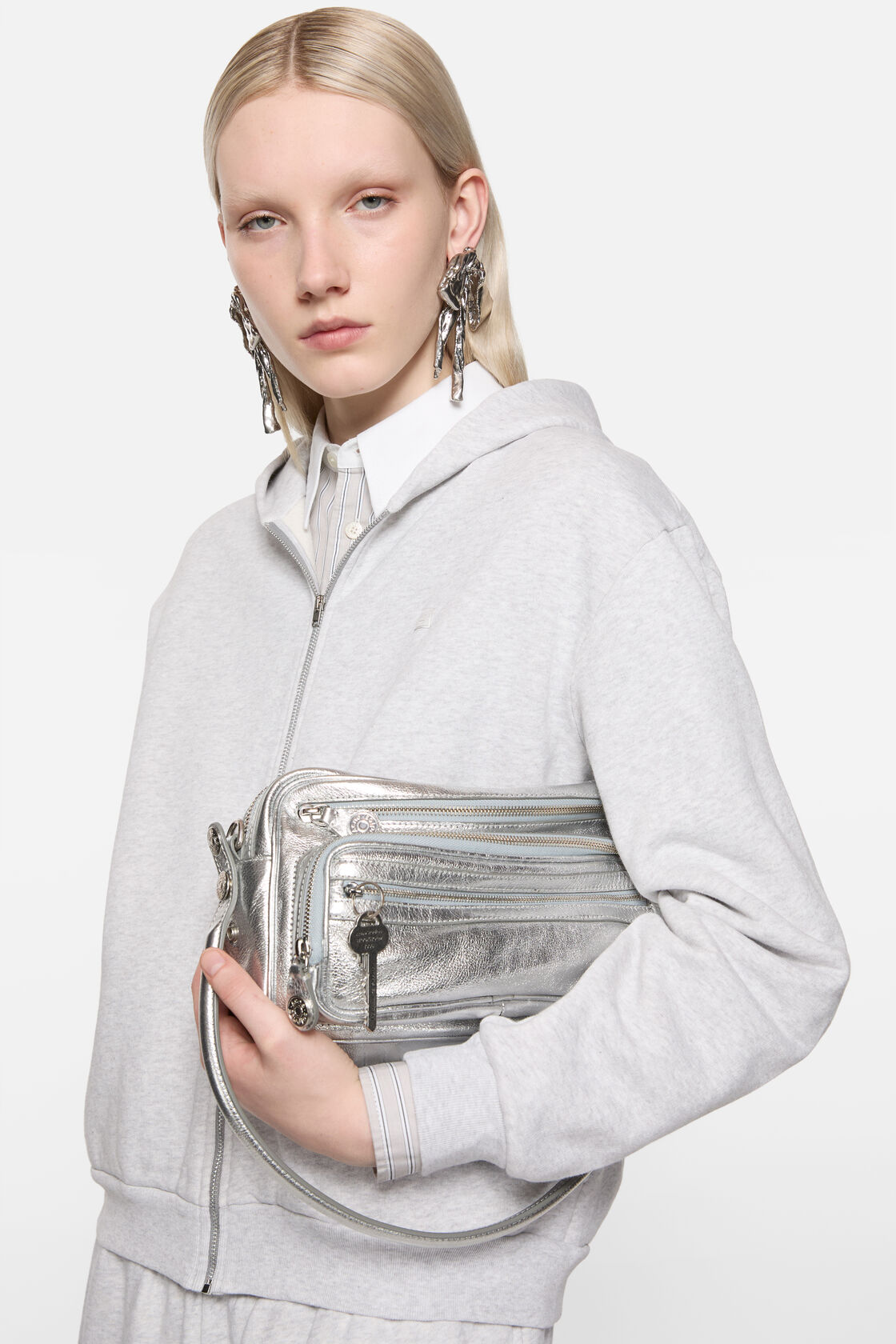 Face zip-up hoodie, Pale Grey Melange, 2000x