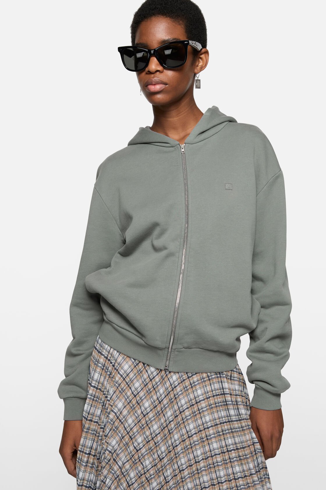 Face logo zip-up hoodie, Stone grey, 2000x