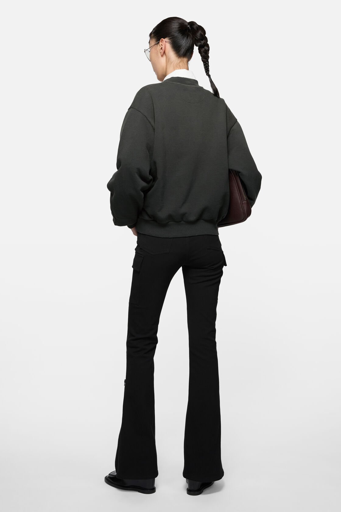 Washed zip-up cardigan, Black, 2000x