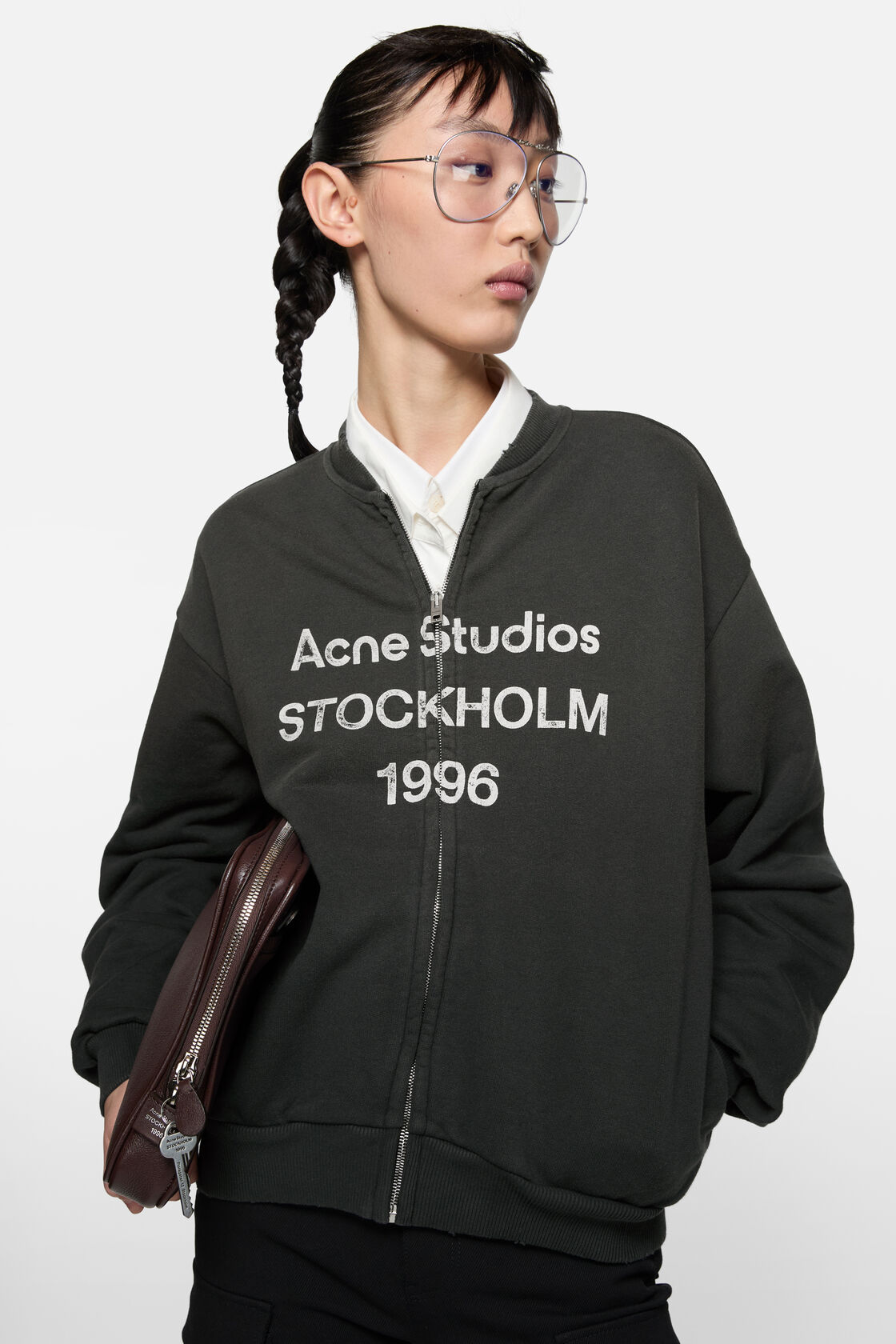 Washed zip-up cardigan, Black, 2000x