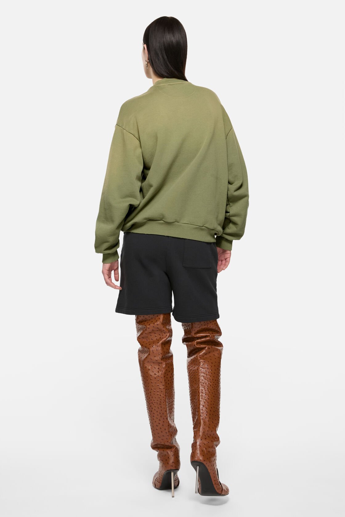 Washed zip-up cardigan, Olive green, 2000x