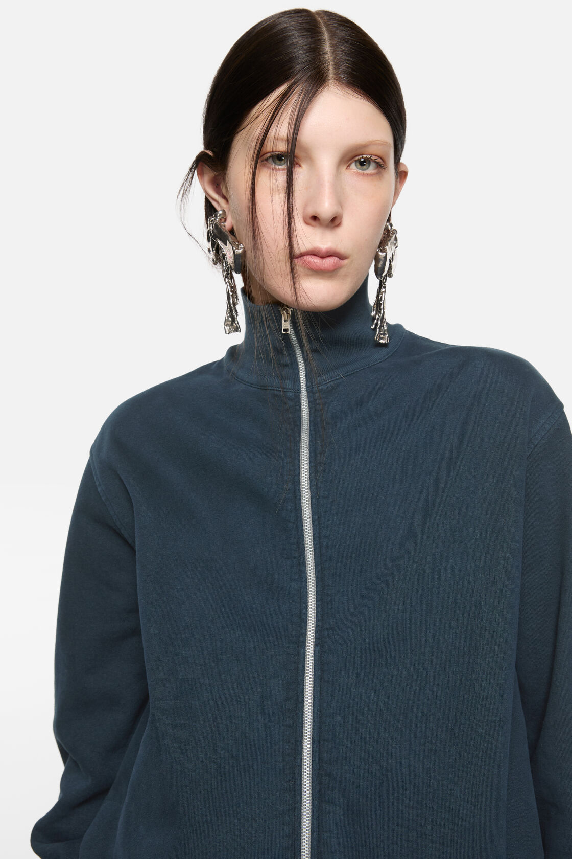 Embroidered logo zip-up cardigan, Deep blue, 2000x