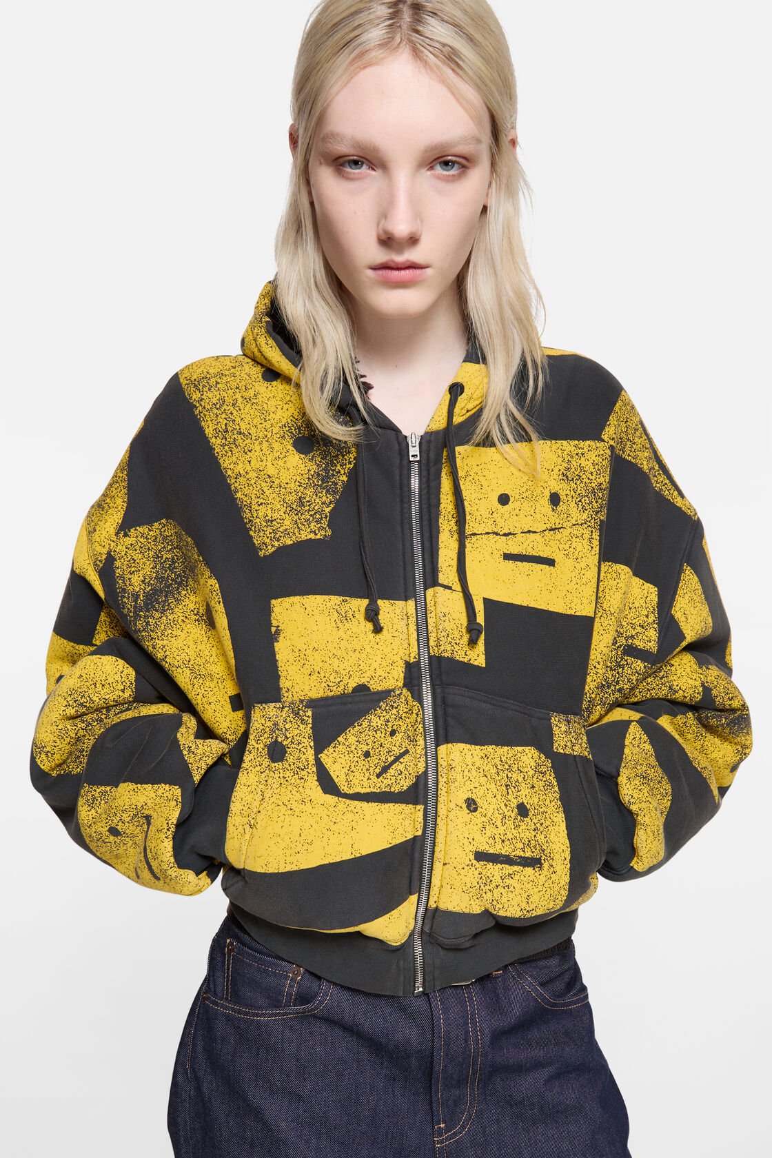 Face zip-up hoodie, Faded black, 2000x